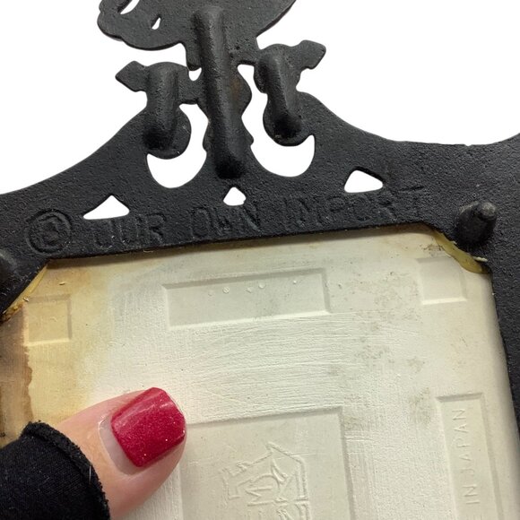 Vtg 1960s Ceramic Wall Plaque Trivet Rooster Cast Iron Frame Country Prayer 9" - Picture 4 of 6